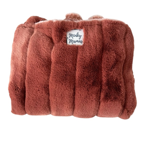 Minky Mamas Faux Fur Tote Bag Mauve Pink Quilted Shoulder Carry All Reversible - Picture 7 of 8